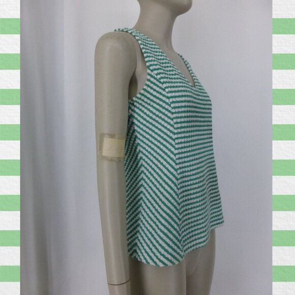 Maeve by Anthropologie Green and White Striped V-Neck Sleeveless Top - Picture 3 of 11